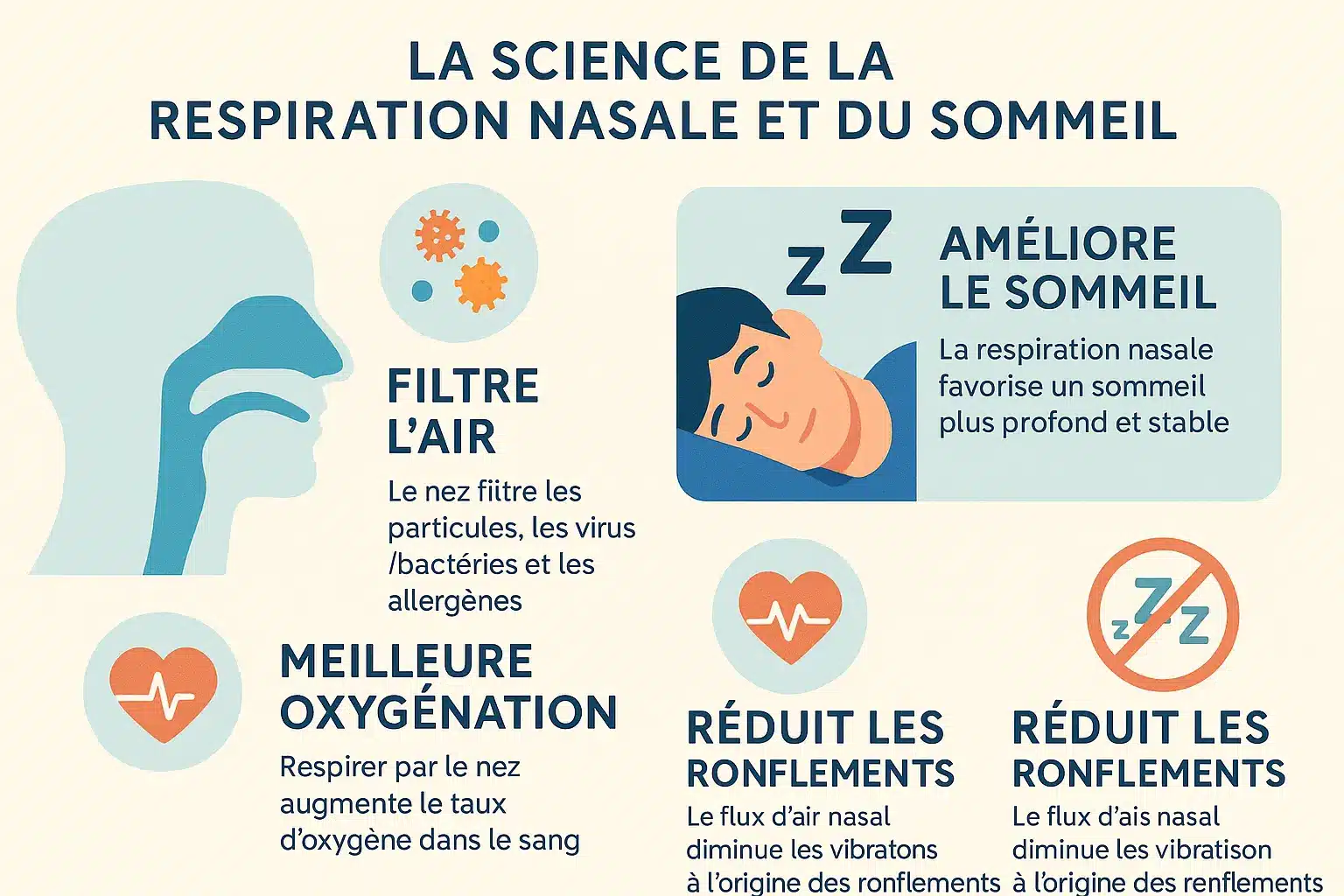 Illustration des bienfaits de la respiration nasale sur la qualité du sommeil